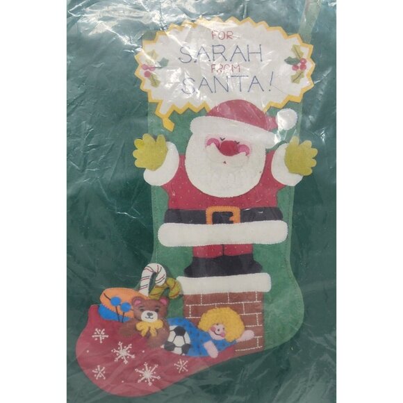 Dimensions Felt Stocking Kit 16” Santa on Chimney Toys Doll Teddy Ball #9502 Vin - Picture 2 of 3